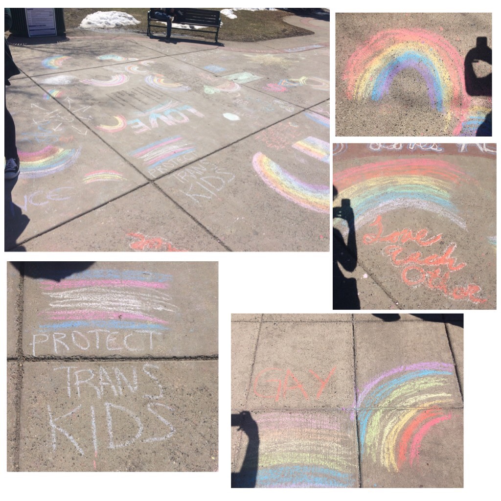 Downtown today bridge square was covered in these chalk drawings. It made me sososo happy bc I haven't seen a lot of that at all in my town but I want to meet who did this and do it with them but all over town