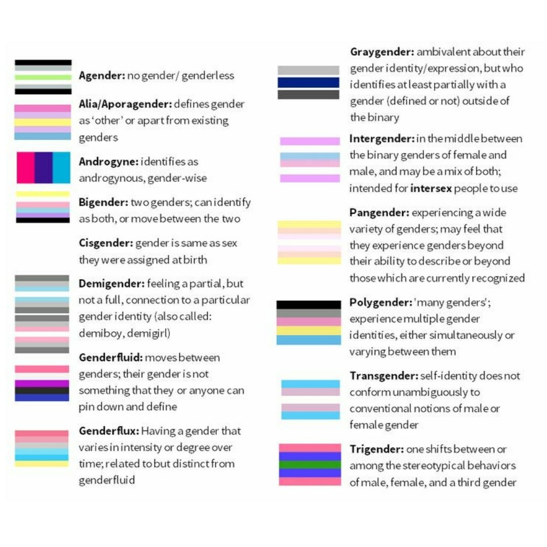 As per requested here are a list of other gender identities and their meanings. For even more I suggest visiting the follow links if you're interested. https://bit.ly/2rKUNhh
https://bit.ly/2AOa86Y