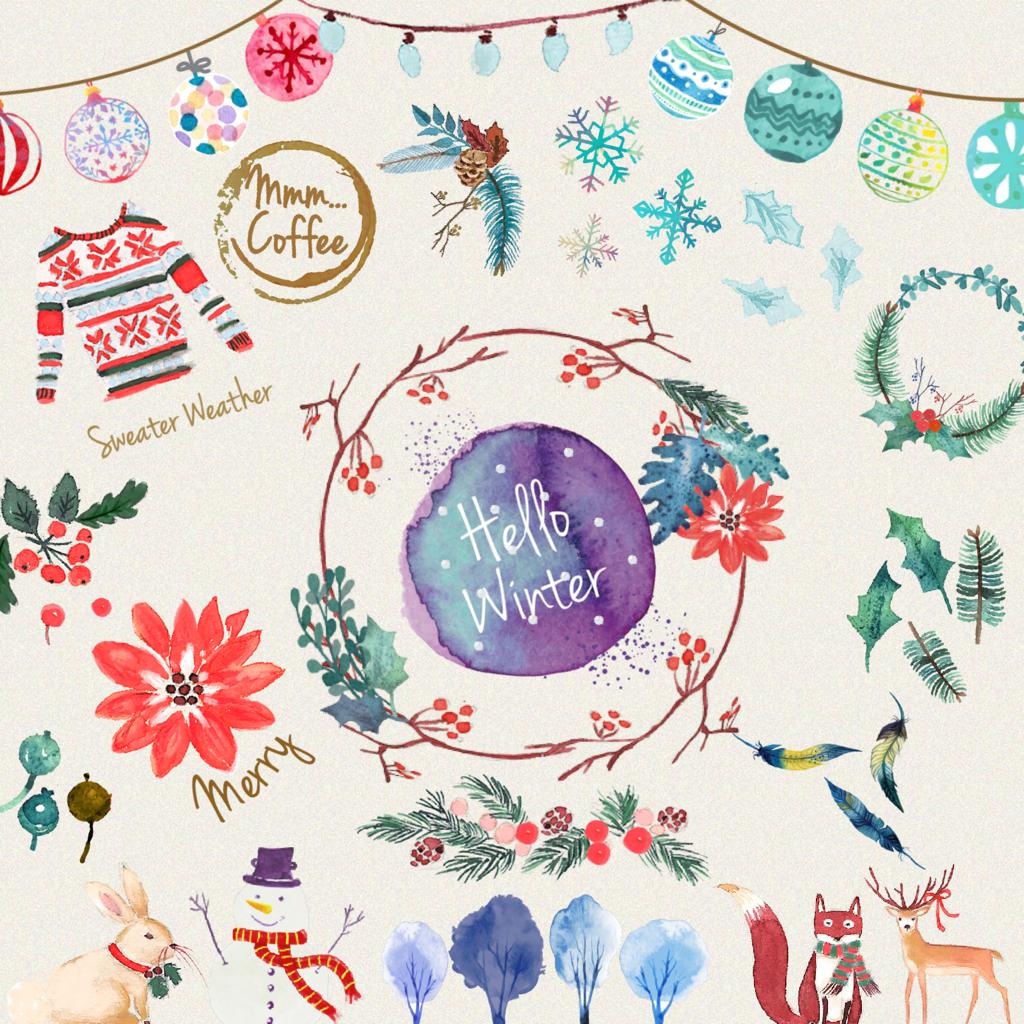 Watercolory winter stickers!