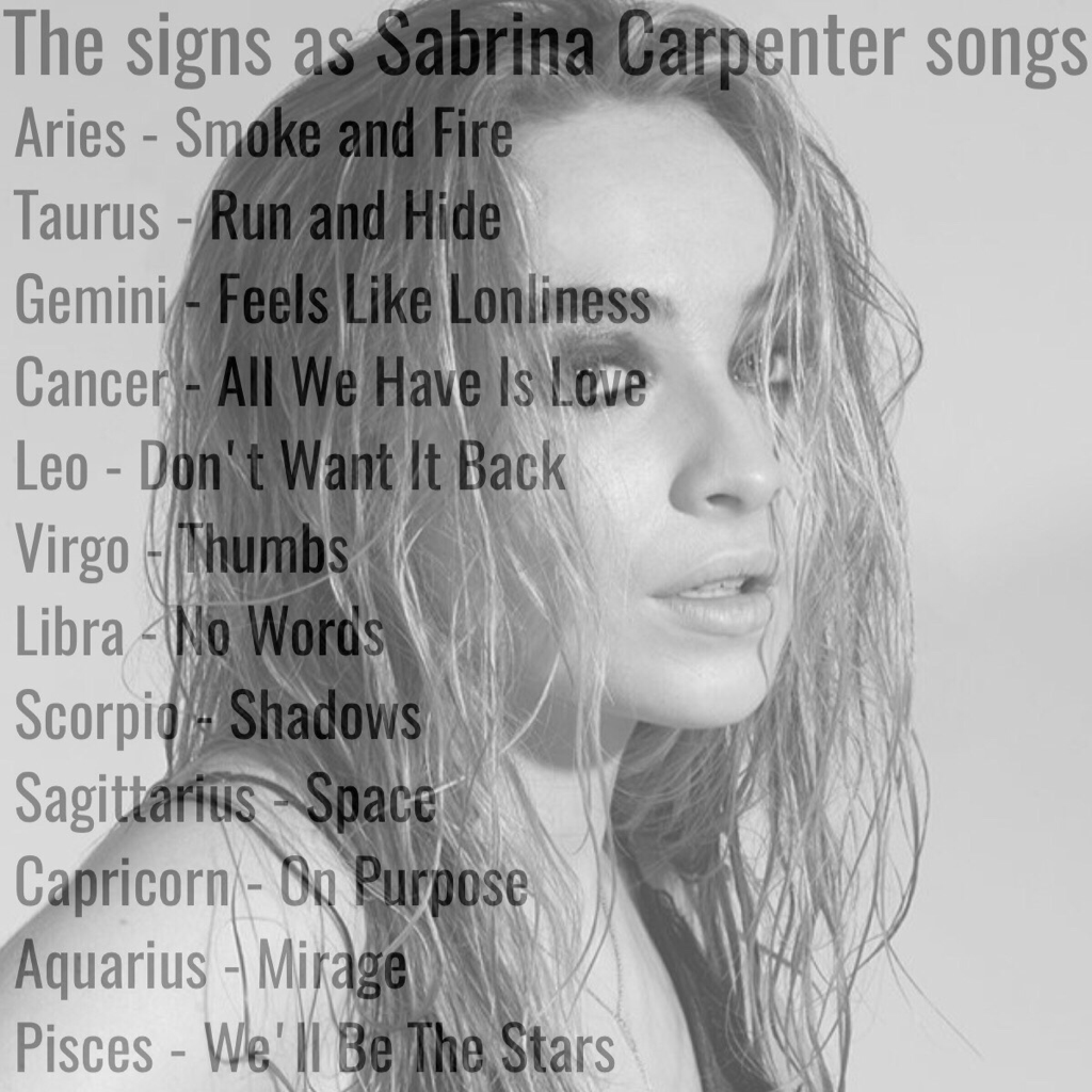 The signs as Sabrina Carpenter songs!
Comment which song you get!💕