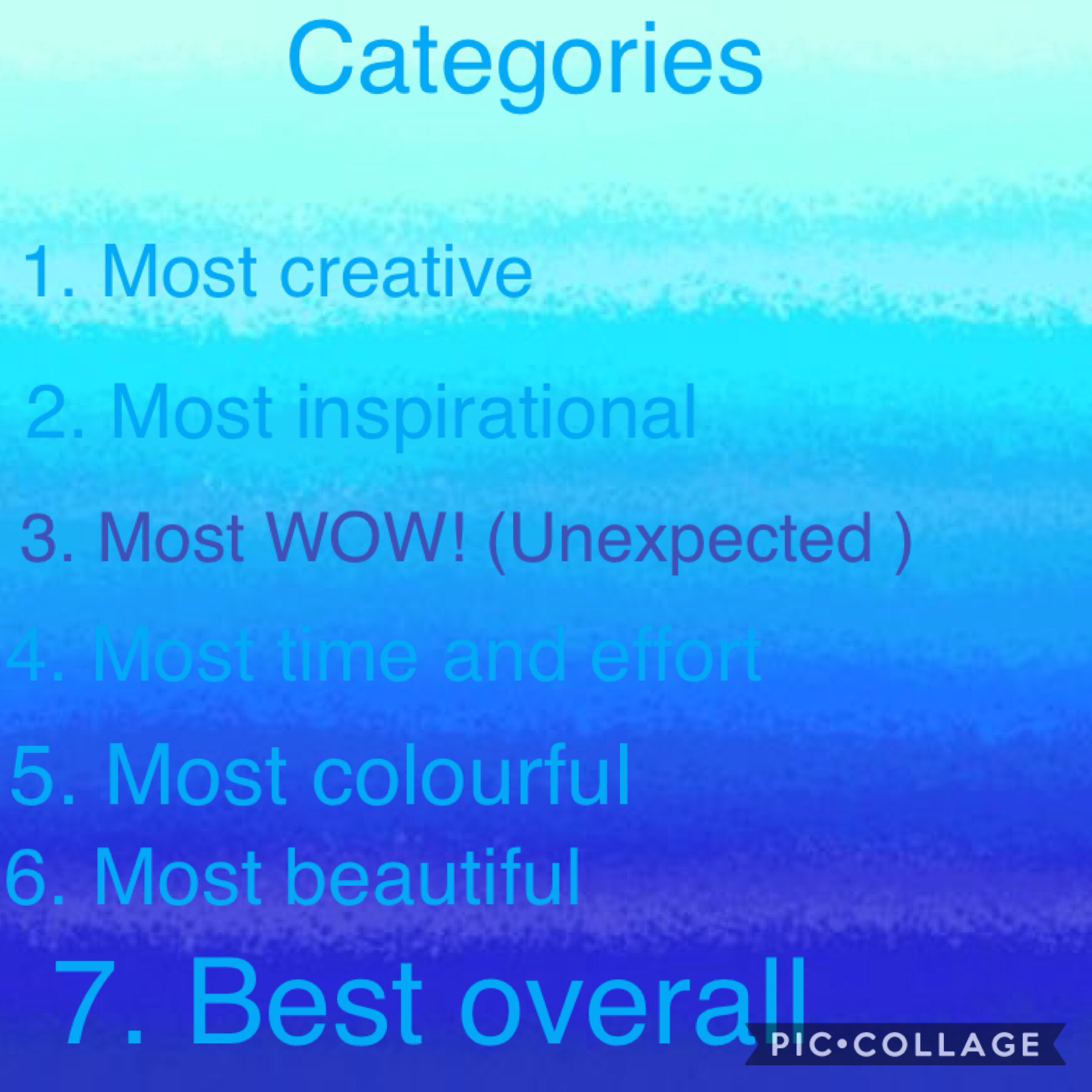 Categories for the games!