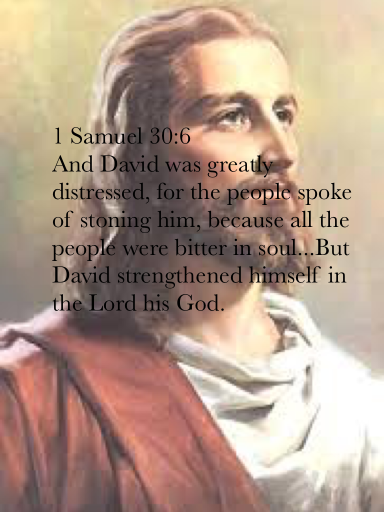 1 Samuel 30:6
And David was greatly distressed, for the people spoke of stoning him, because all the people were bitter in soul...But David strengthened himself in the Lord his God.
