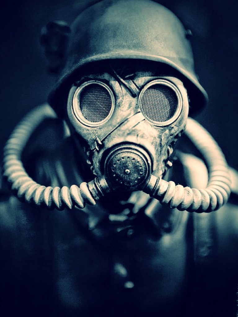 Gas mask on now