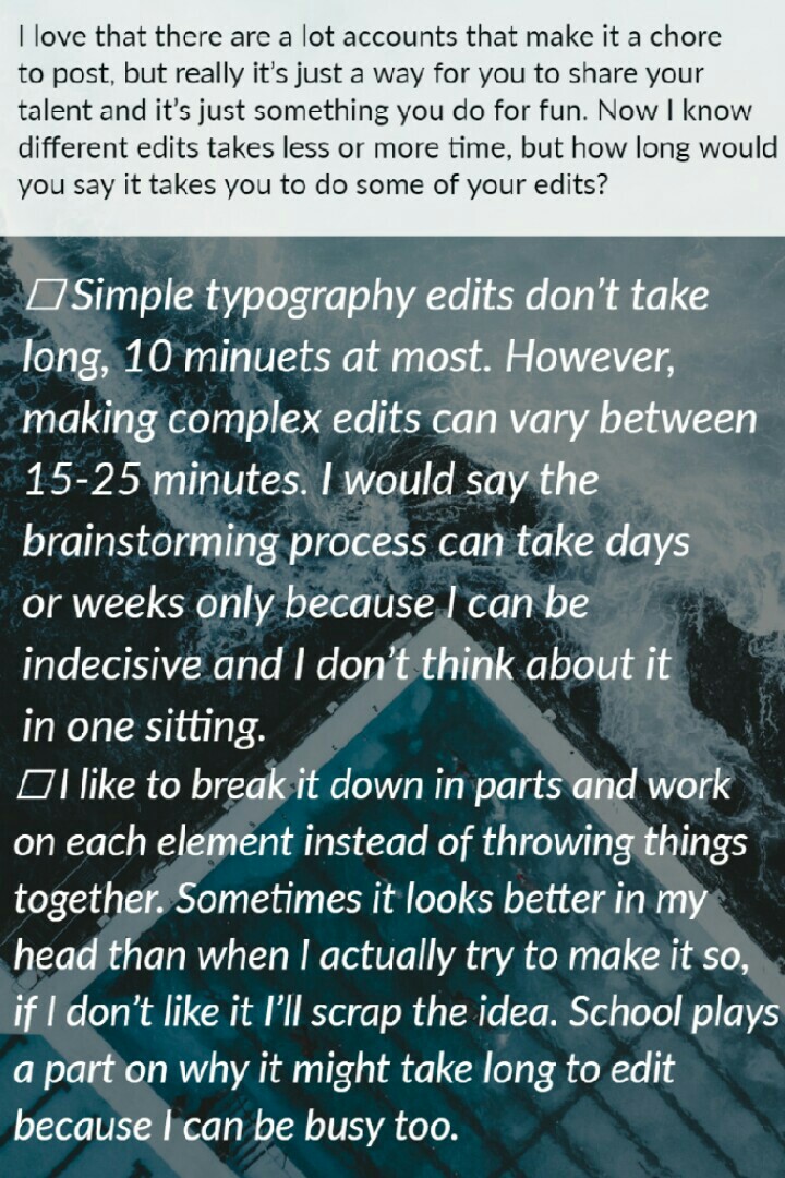 QUESTIONS:
How long would you say it takes you to do some of your edits?