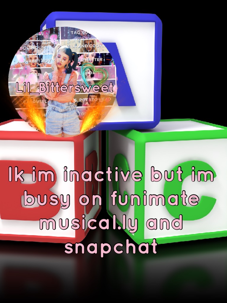 Ik im inactive but im busy on funimate musical.ly and snapchat