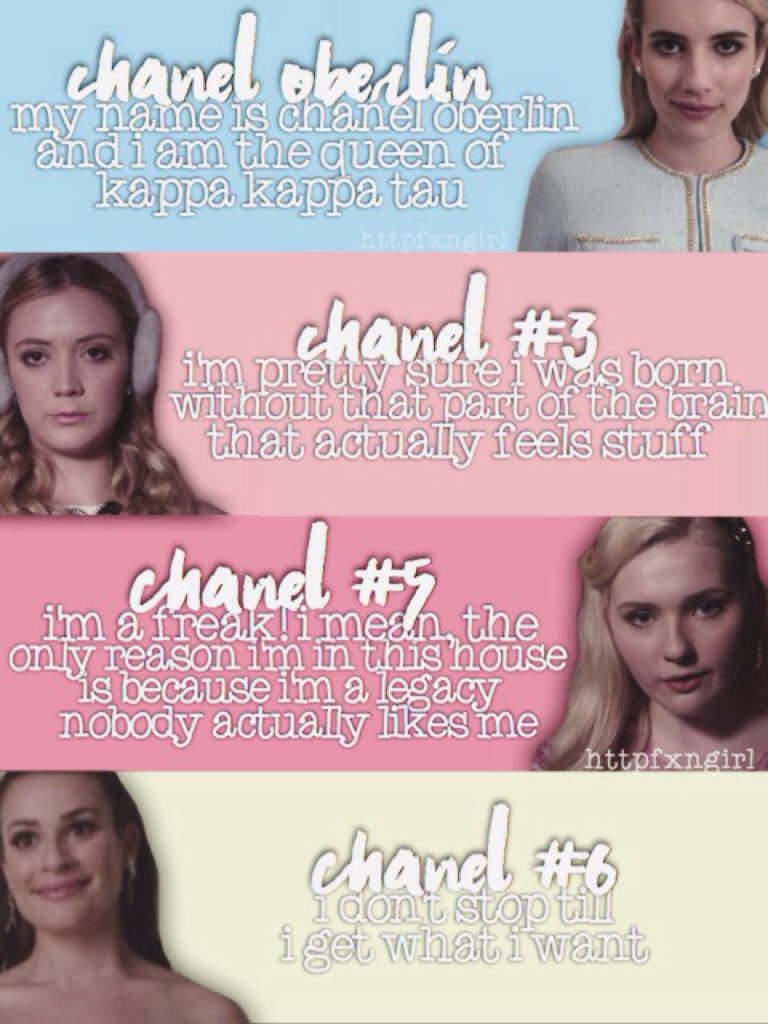 fandom;; scream queens 💋🔪

fc;; 2,252

so I was rewatch in scream queens for the past few days and I got inspired to make this edit, who's your favourite Chanel? Mines number 5

2/5/17