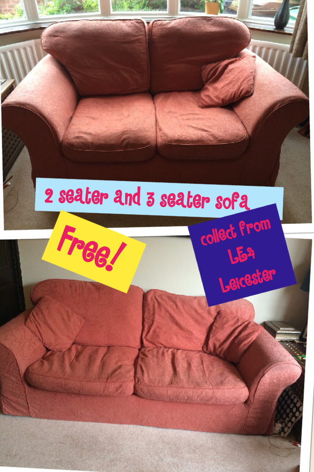 Free! 2 and 3 seater sofa. Collect from Leics LE4. Old and well used but serviceable! 
