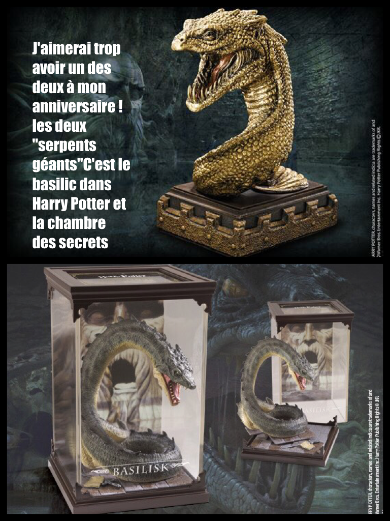 J'aimerai trop avoir un des deux à mon anniversaire !les deux "serpents géants"C'est le basilic dans Harry Potter et la chambre des secrets