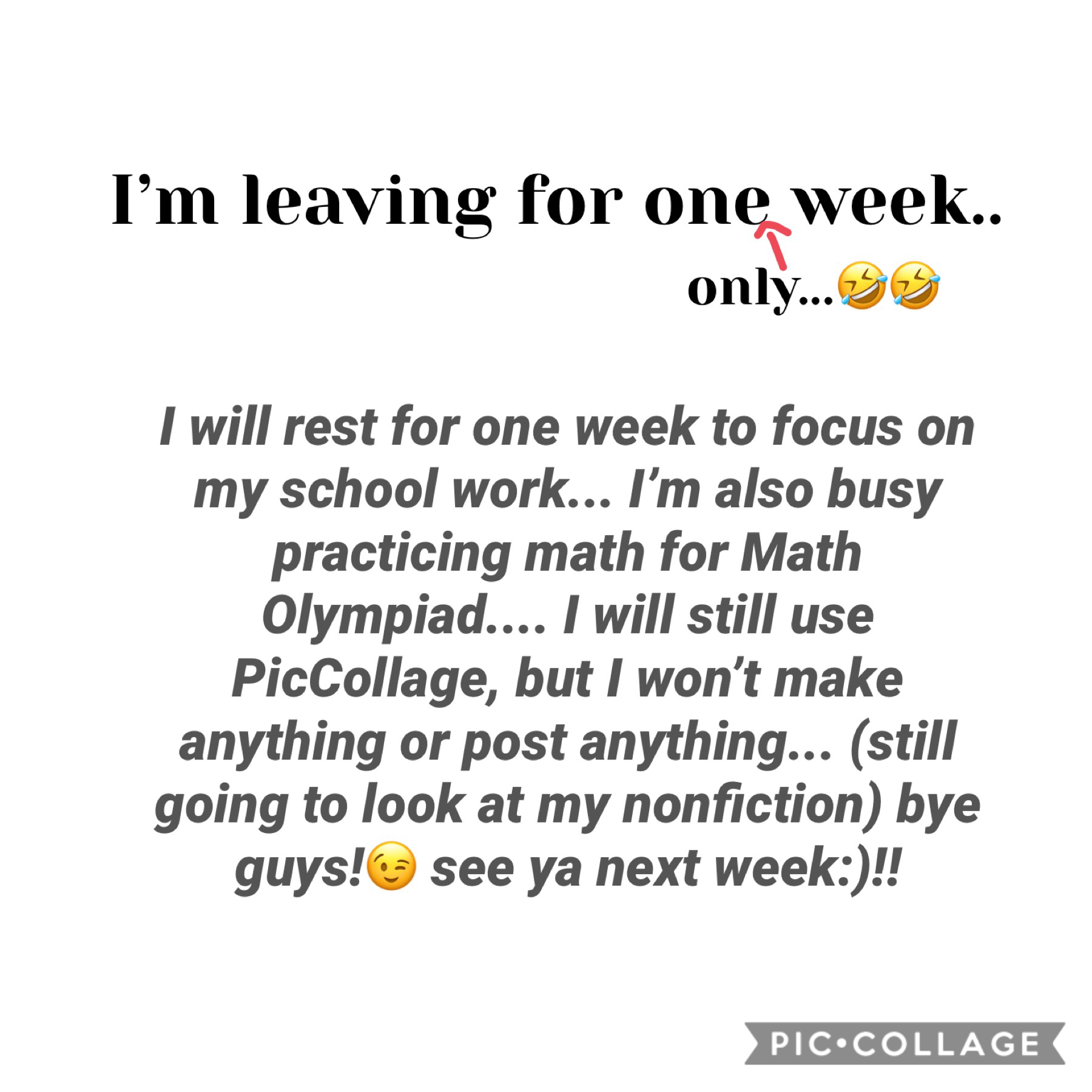 TAP

BYE I’M LEAVING FOR ONE WEEK!! 👋 