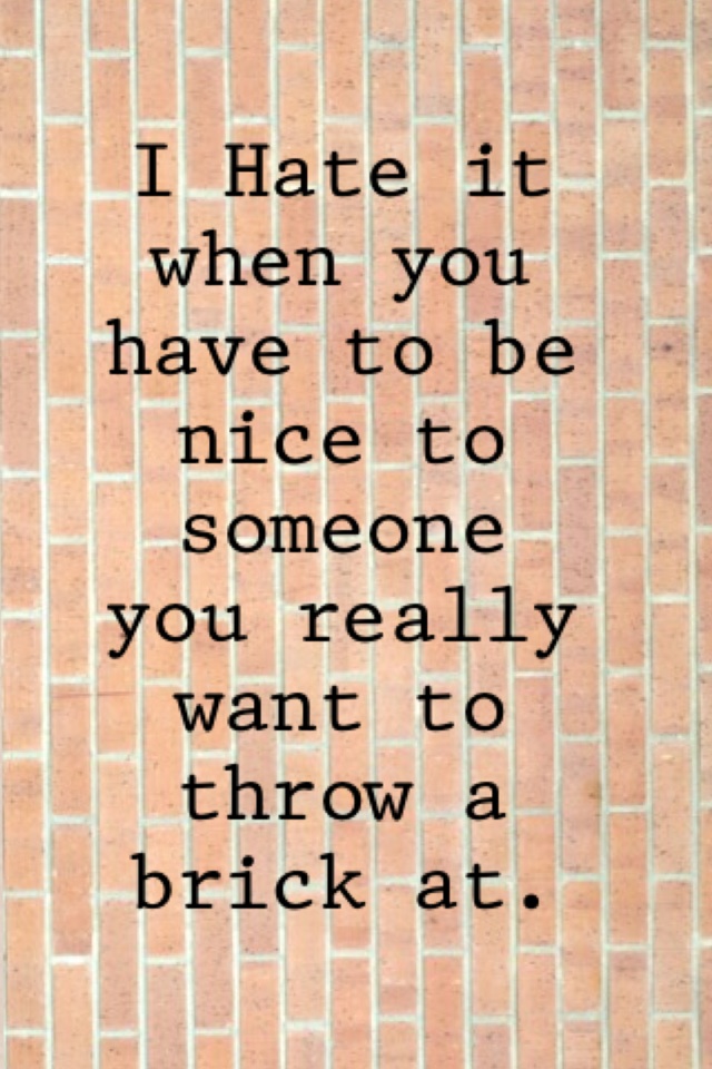 I Hate it when you have to be nice to someone you really want to throw a brick at.