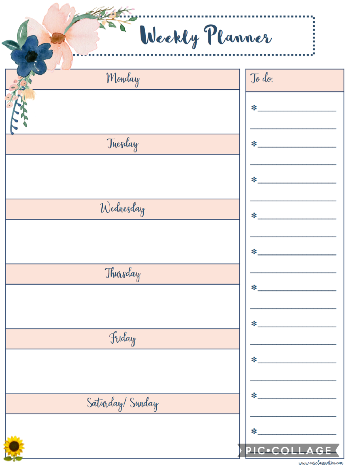 🌻🌻🌻TAP🌻🌻🌻

Weekly planner! Help yourself to copying it, and using it! Share with others ! 
plz give credit to
@-Aesthetic_Sunflower-
(aka me)!