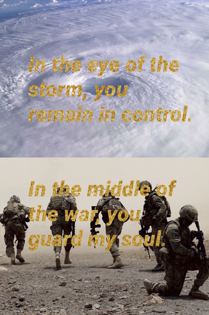 In the eye of the storm, you remain in control. 


In the middle of the war, you guard my soul.
