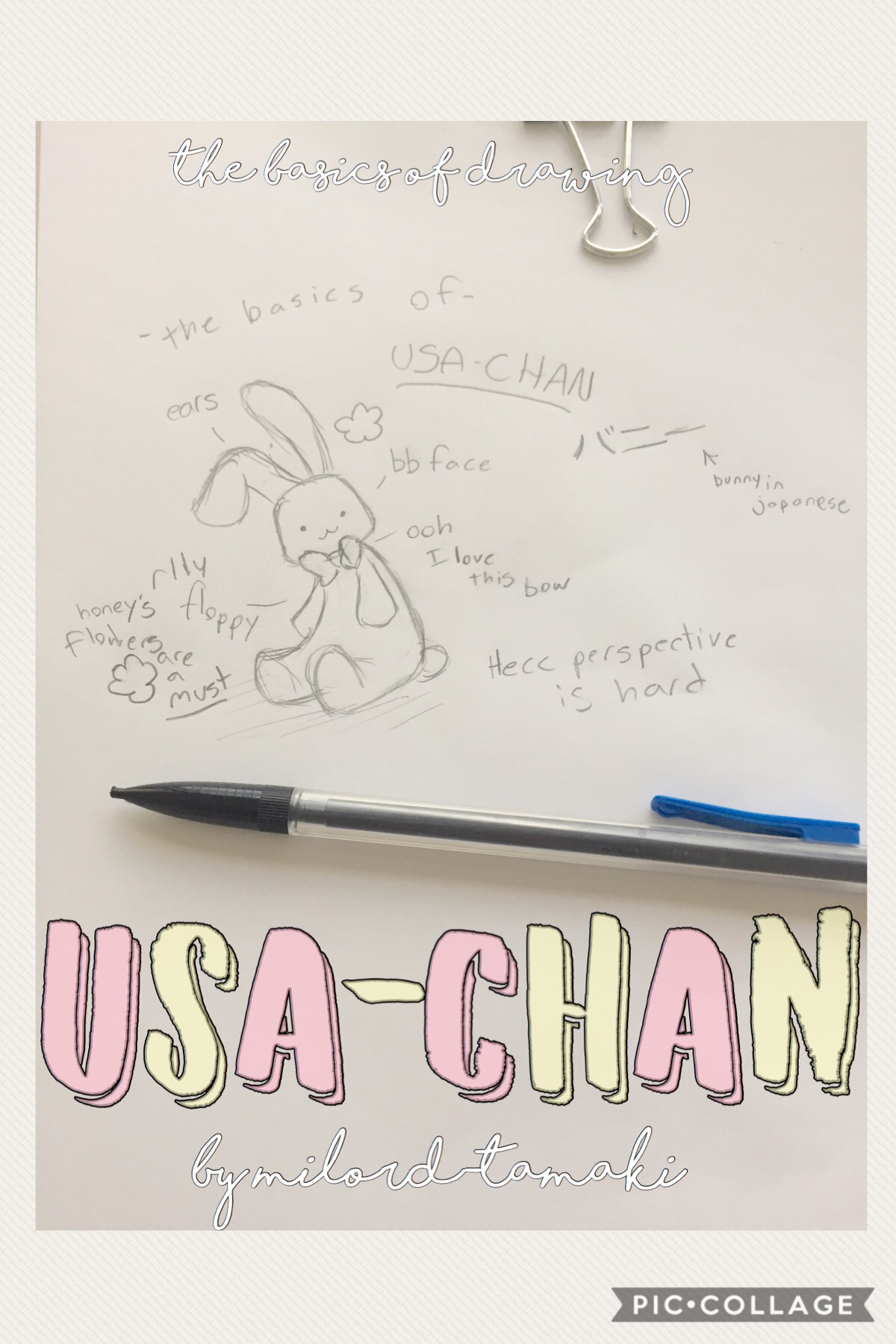 TAP
Welcome to drawing basics! These posts are basically ones where I (milord_tamaki) draw characters or whatever and add side notes on the characteristics or something. 
Background on Usa:
Usa-chan is Mitskuni (Honey) Haninozuka’s stuffed bunny, hand sti