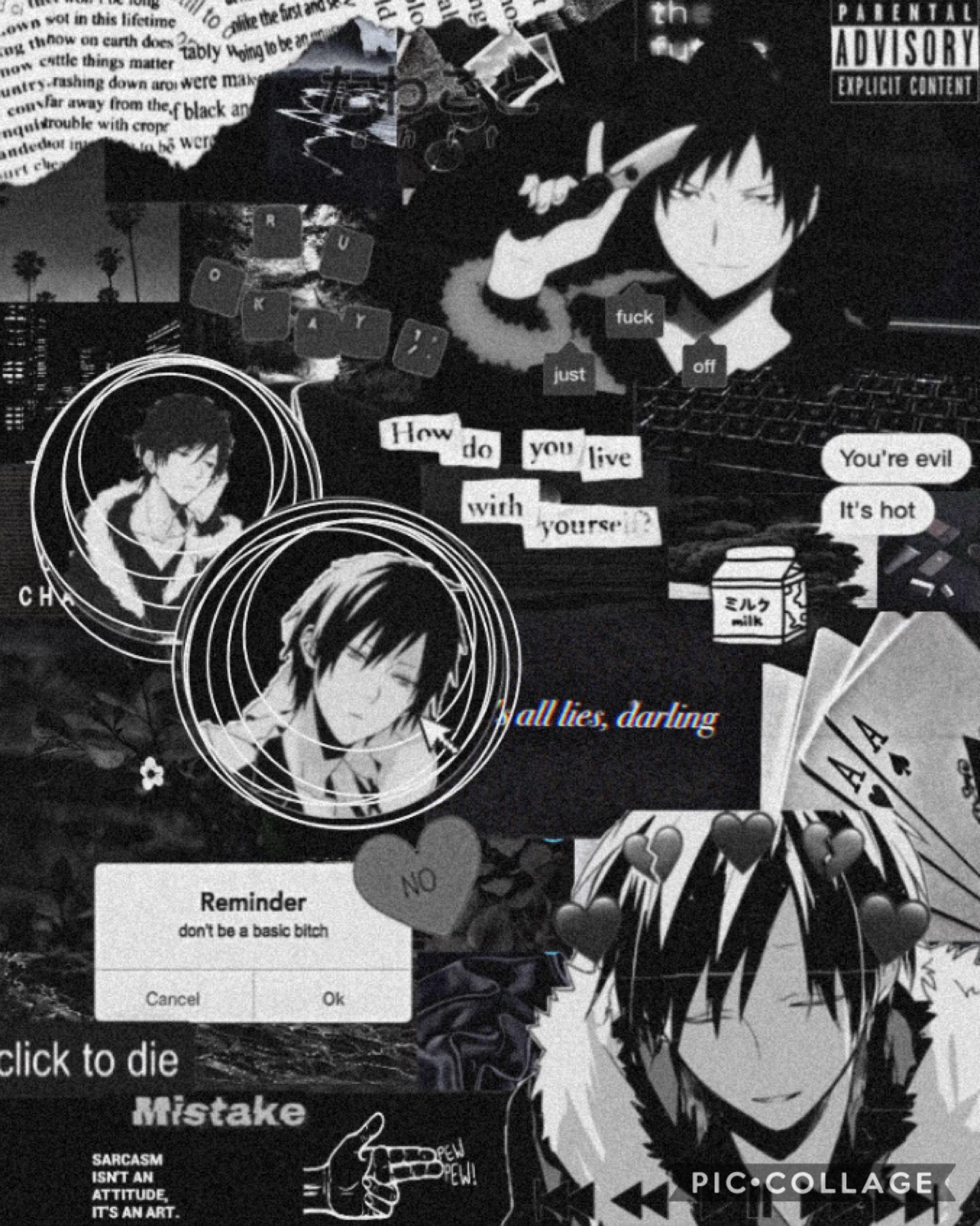 🖤🔪 Everyone Lies, Everyone Hides Things 🔪🖤

Wow, I’m alive! 
Yeah, sorry I haven’t posted anything. I got lazy and I had school!
But here, take this Izaya Edit. 
It’s different from my normal style, especially with how dark it is but whatever! It’s good t