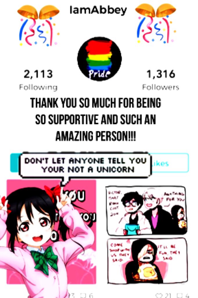 🎉A shoutout to an amazing person!🎊
🙊🙈🙉
😋🏳️‍🌈Thank you so much! 😂😘🦄