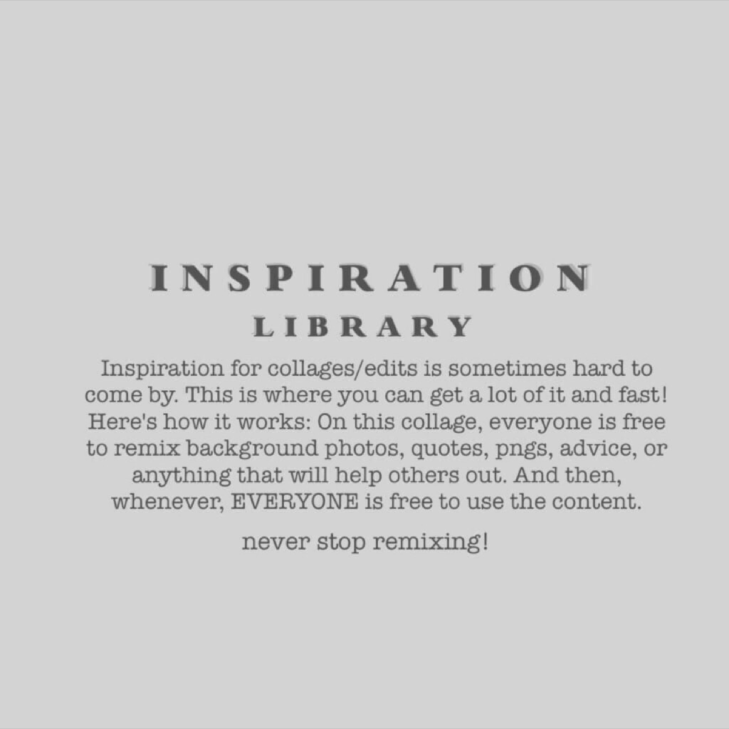 Tap the ❤️️!

Hey guys this is our second inspiration library! Pls post as much as you can and never stop remixing! It would be an honour if we got at least 10 remixes on this library! QOTD: How many inspiration library's have you made? Hope you have a gr