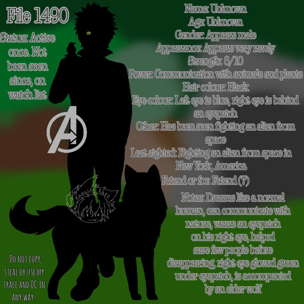 💚Tap💚
[Avengers hero/villain file part 2 of 2]
-Do not use my trace and OC in any way-
Second file done!! I might do another of the other characters but these are the main two!!
Sorry for posting so much today... rip