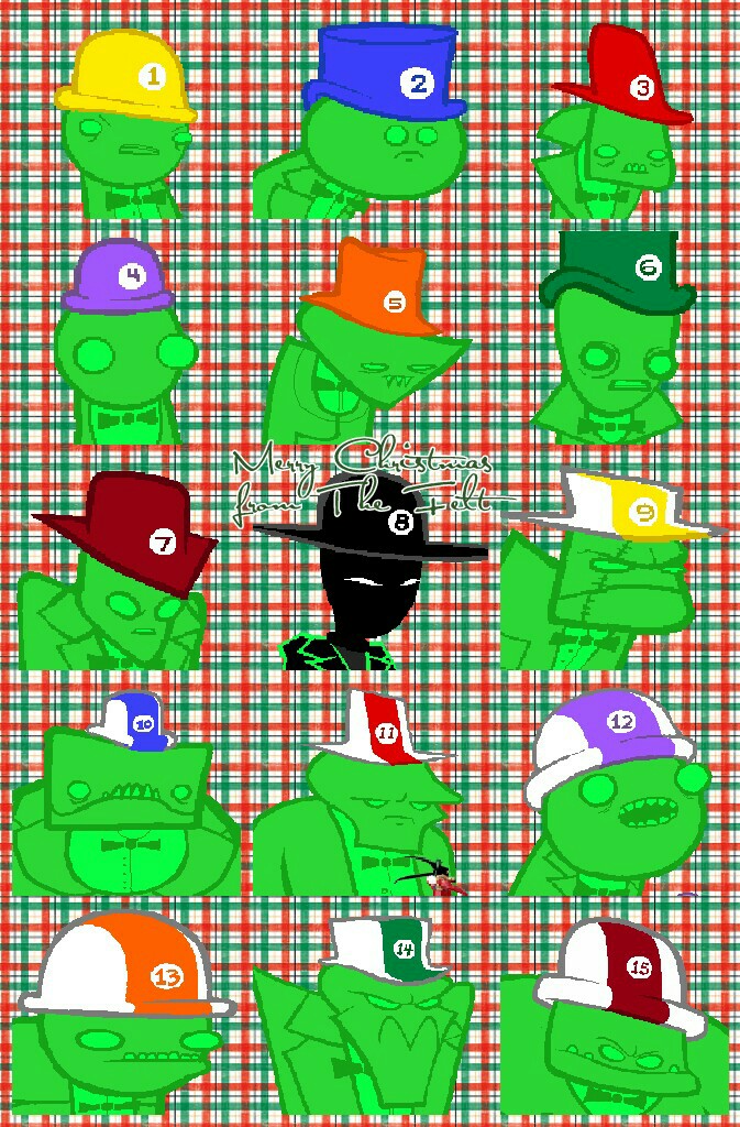 Merry Christmas from The Felt

#homestuck #homestuckintermission #intermission #thefelt #itchy #doze #trace #clover #fin #die #crowbar #snowman #stitch #sawbuck #matchsticks #eggs #biscuits #quarters #cans #christmas