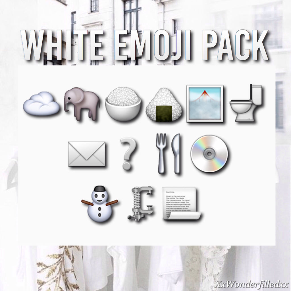 Click Here
Hey! It's fashionlover2004! Here are some emojis that are white that you can use in a white edit! Love y'all!😘