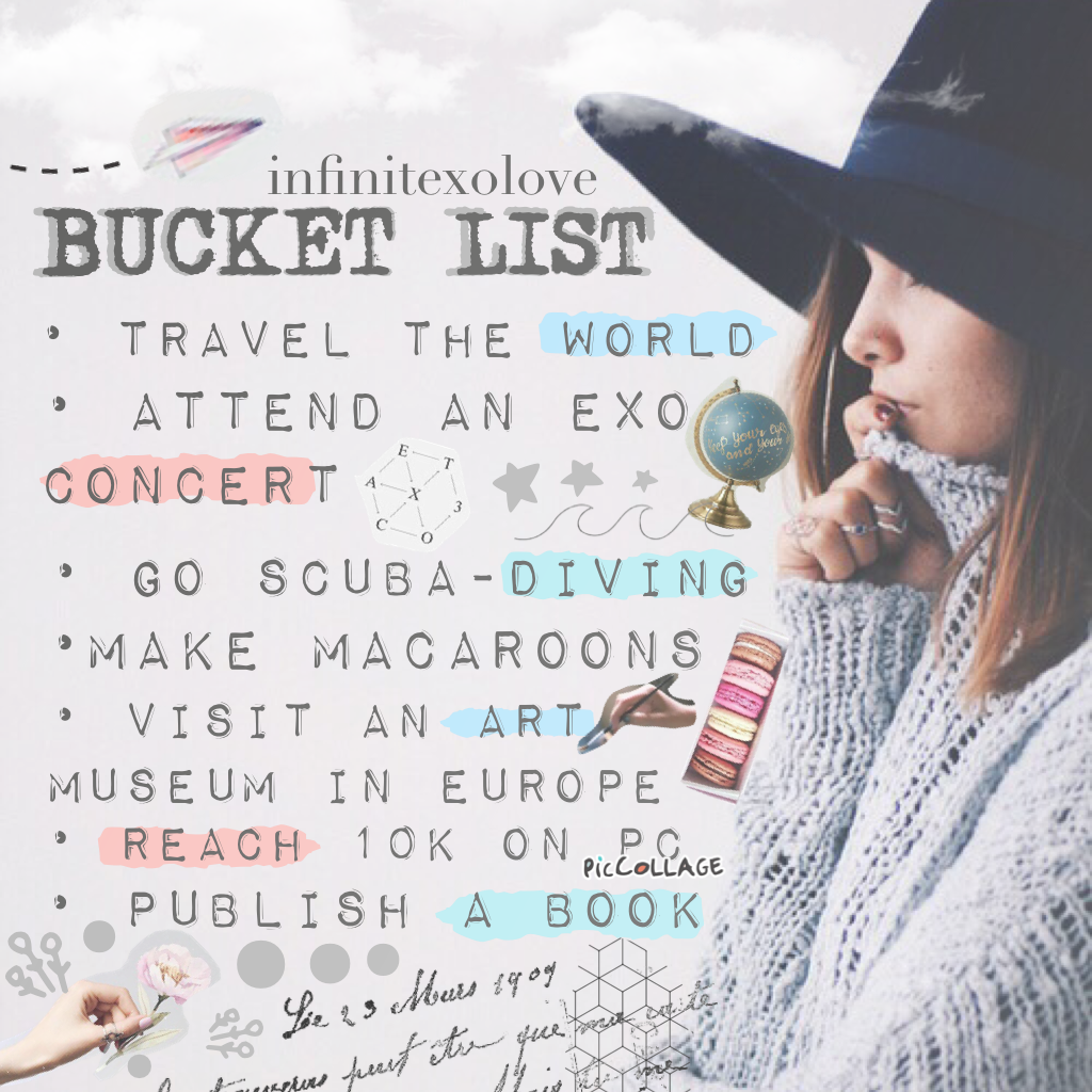 Here's part 2/5 of my ME C0LLECTI0N!🌸 It took me a while to cut everything out.😌Lmk what ur bucket list is down in the comments🤔What do u guys think about this collage???