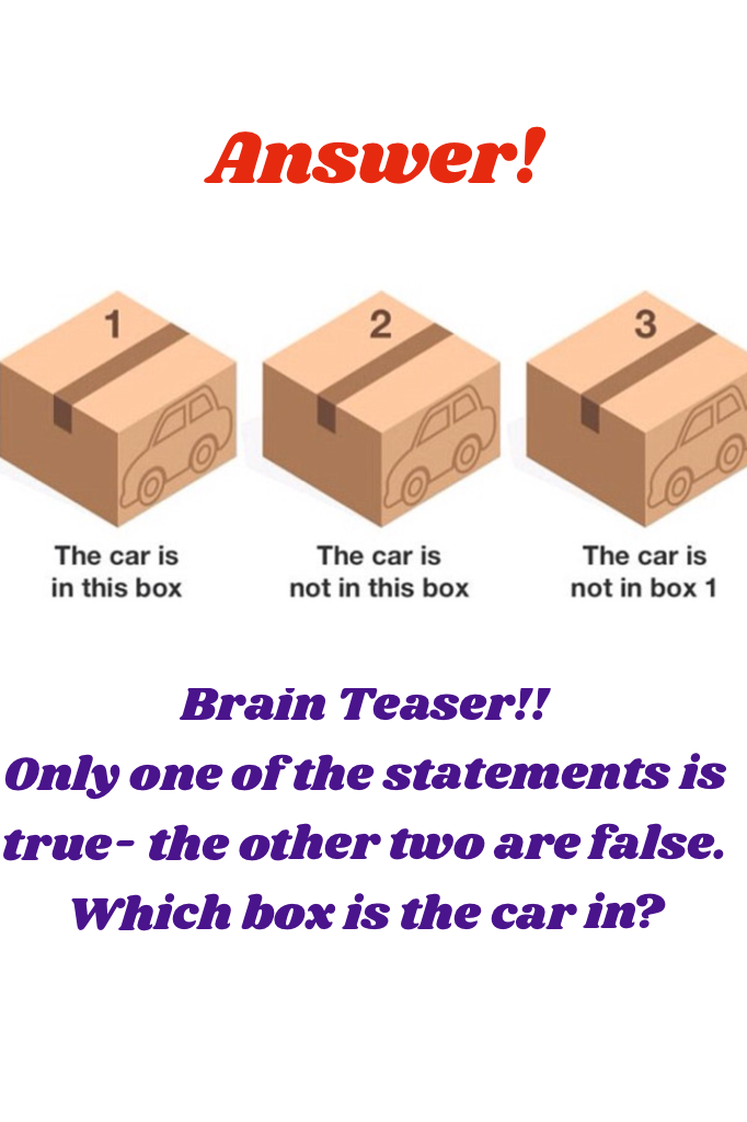 Here's the answer to the brain teaser that I posted a while ago... the car is in the middle box!