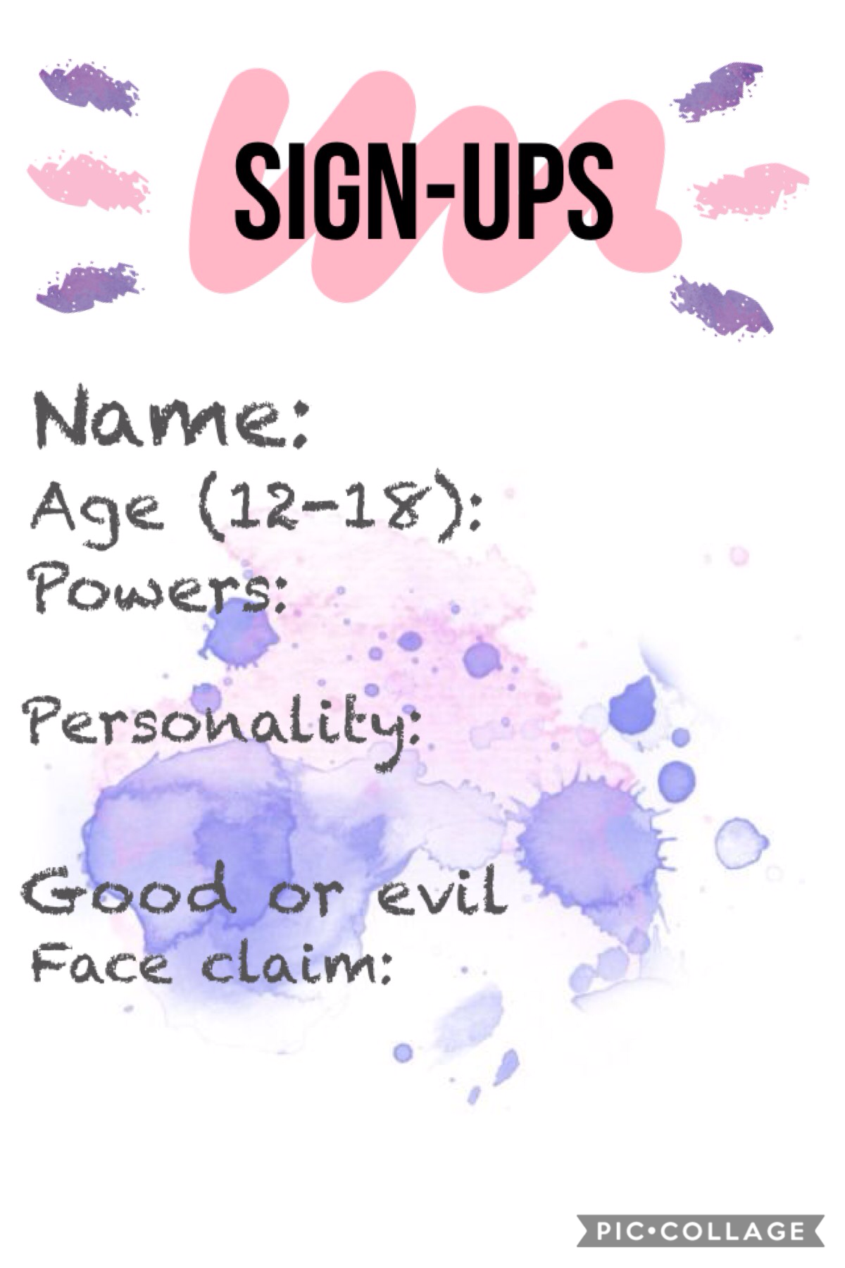 TAP-
Comment a backstory on ur sign up if u want. Not a big deal tho. :))

 please sign up!!