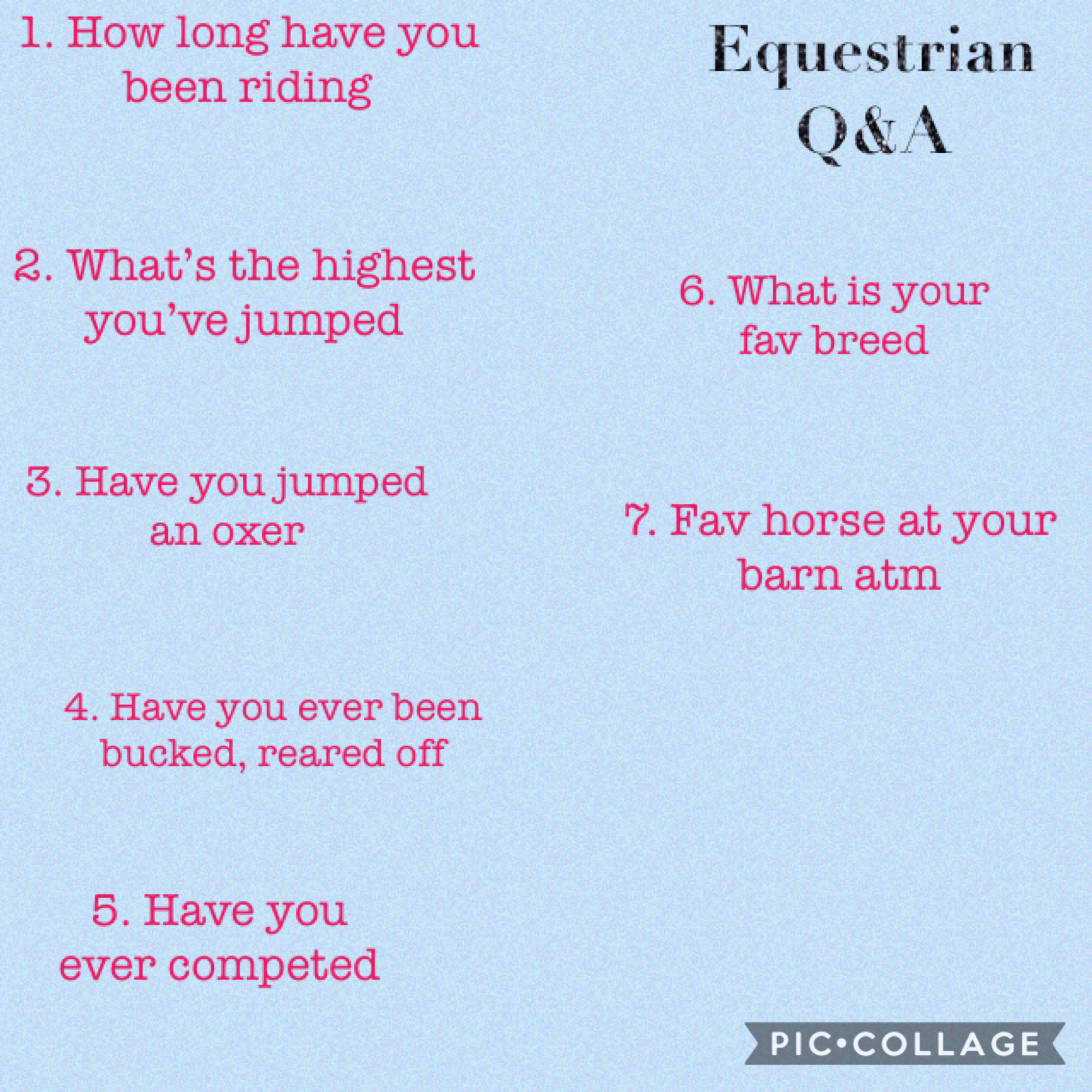 Sorry I haven’t posted in a while. Here is a q&a for all the equestrians put there!