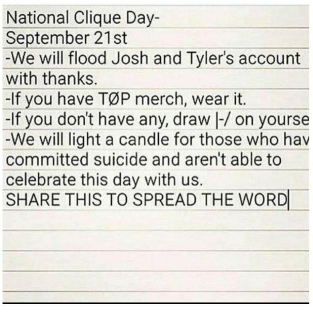 NATIONAL CLIQUE DAY IS TOMORROW!!!!!!! IM PUMPED! 🤗😊 stay alive frens ily all💖 |-/