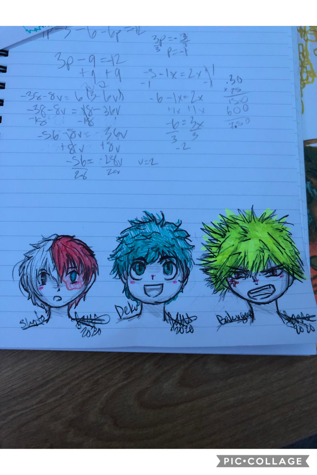 lookin pretty good for a dead bxtçh (she’s aliveeee) anyways here are some sketches of Shoto, Izuku and Katsuki :)