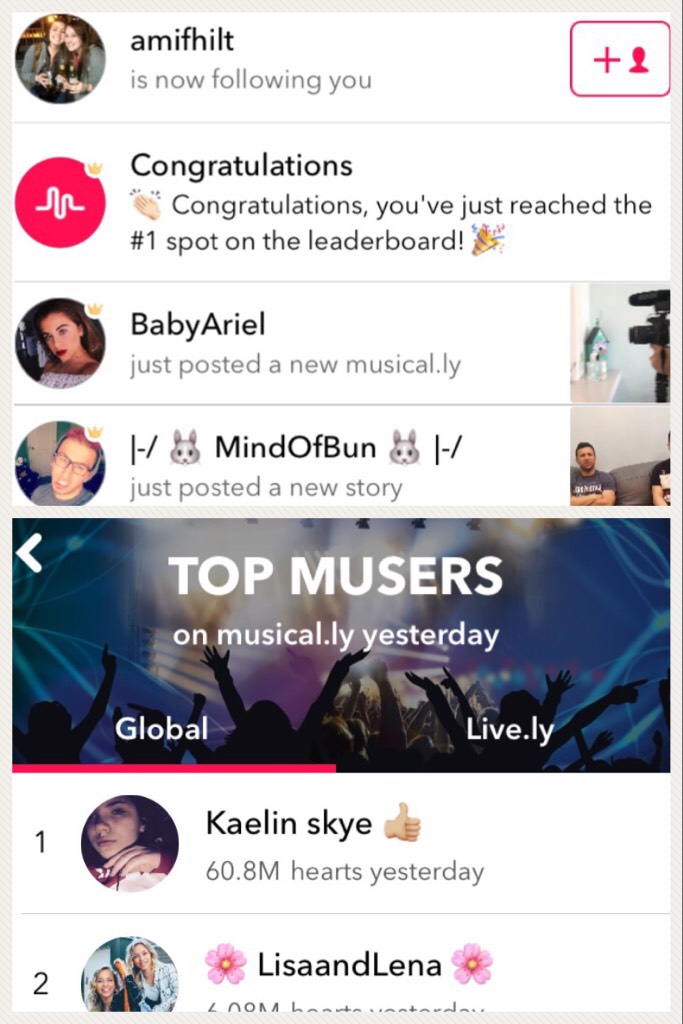 I got to the leader board !! On #musically 