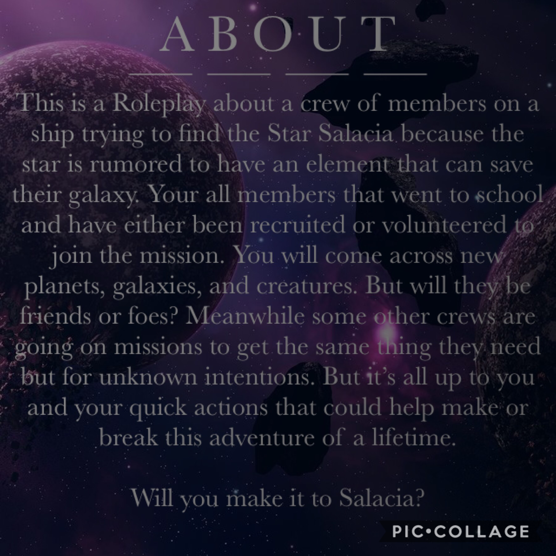 This is the about of The Mission To Salacia, any questions ask me