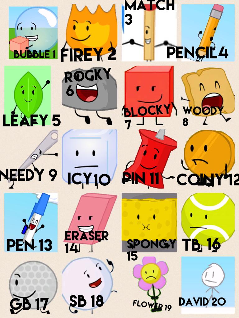 My bfdi favs in order   I hate David and flower equally