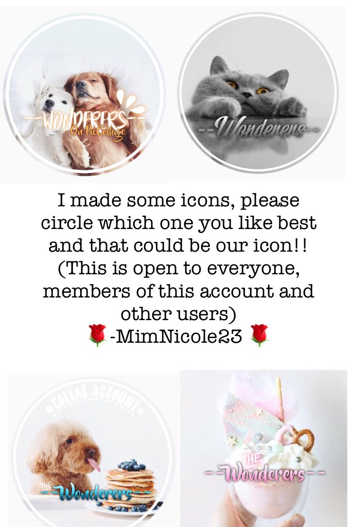 🌹T A P🌹
Hey guys, its MimNicole23!! Please circle which icon you like the best, and maybe that could end up being our icon!! (I hope I'm allowed to post this! 😬)