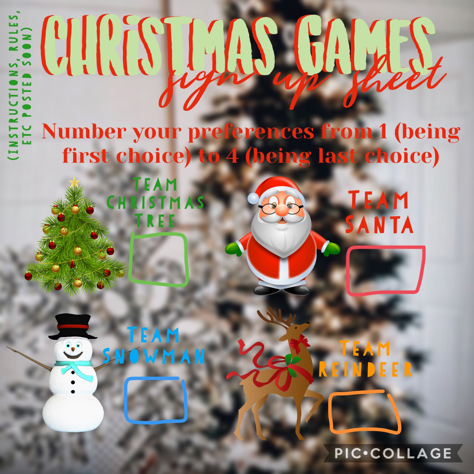 Christmas Games Sign Up Sheet 