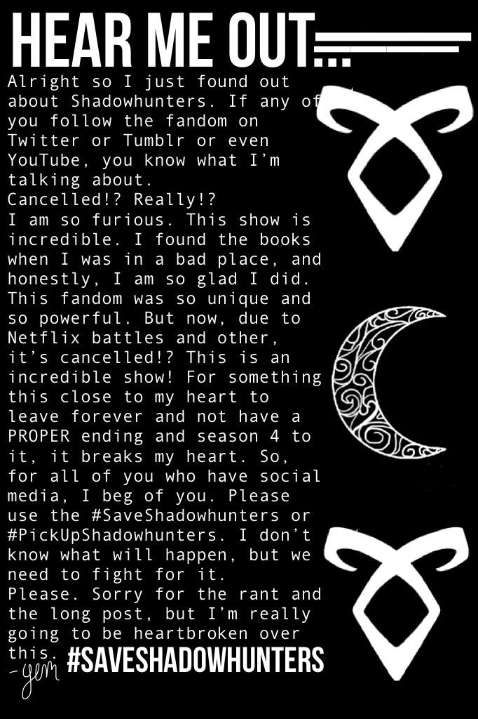 “➰tap➰”
Sorry for the bad collage, I needed to say something. This show is so close to my heart. And to see it go would just shatter me. Please, don’t let this leave. #SaveShadowhunters~➰