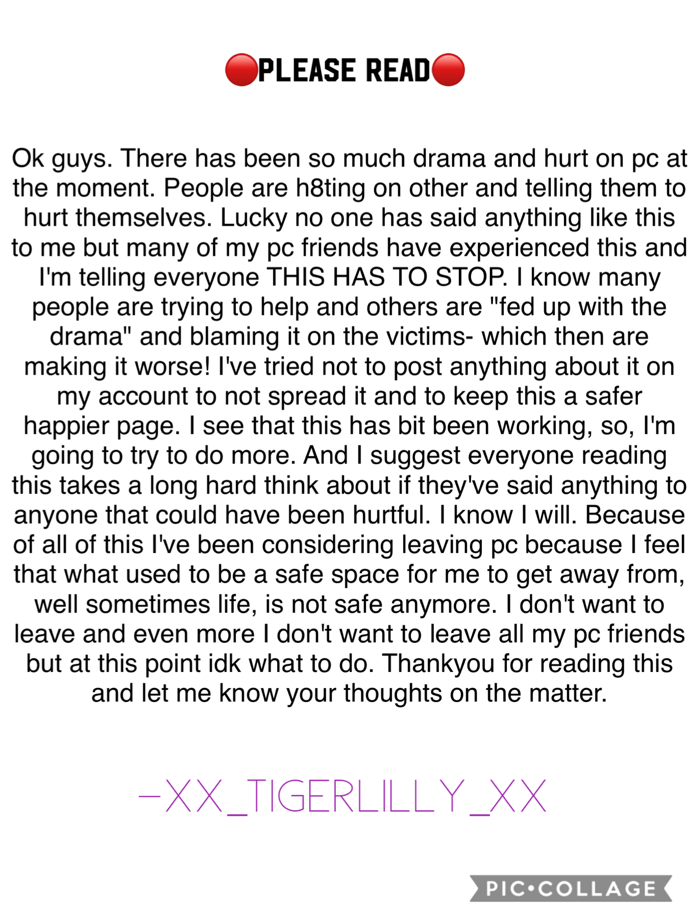 🔴TAP🔴
I've been on pc for a LONG time and have seen bits of h8 and drama but NEVER this much. Over the past few weeks there has been so much of everything and just from watching all if it happen and chatting to ppl it's taking a toll on me too. 