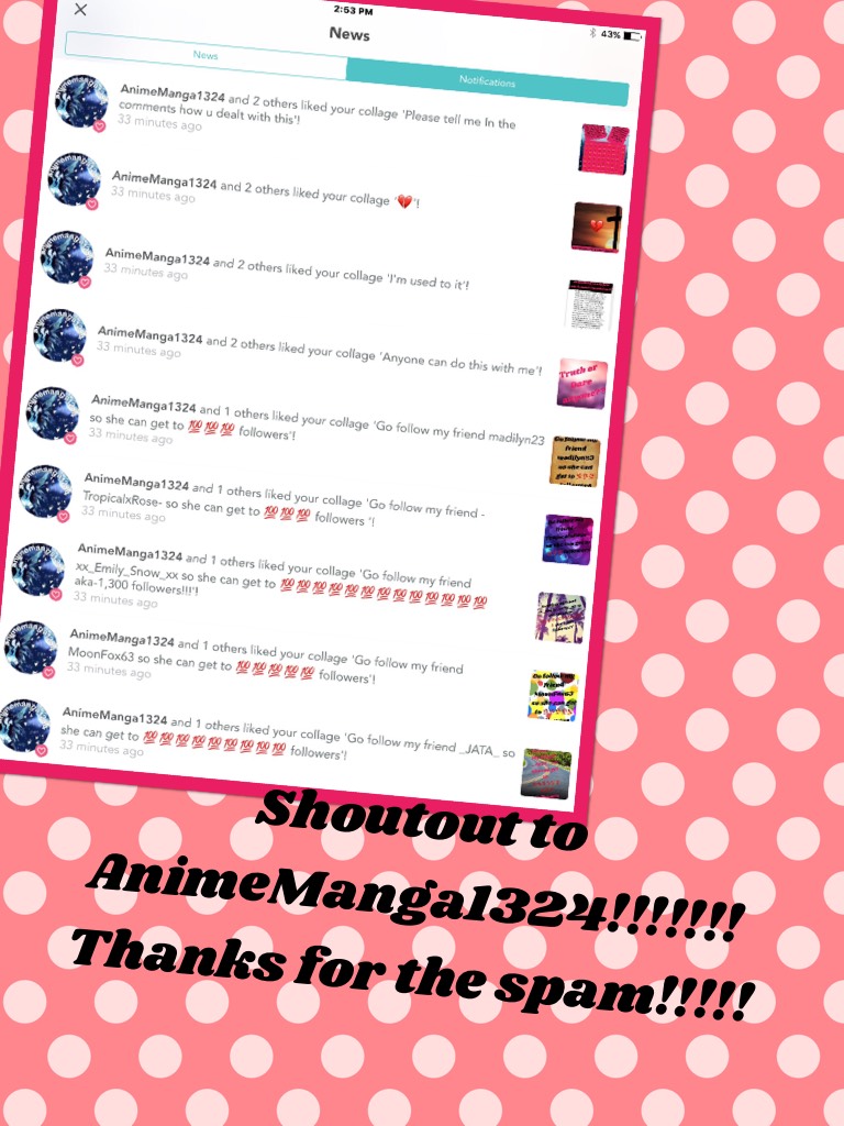 Shoutout to AnimeManga1324!!!!!!! Thanks for the spam!!!!!