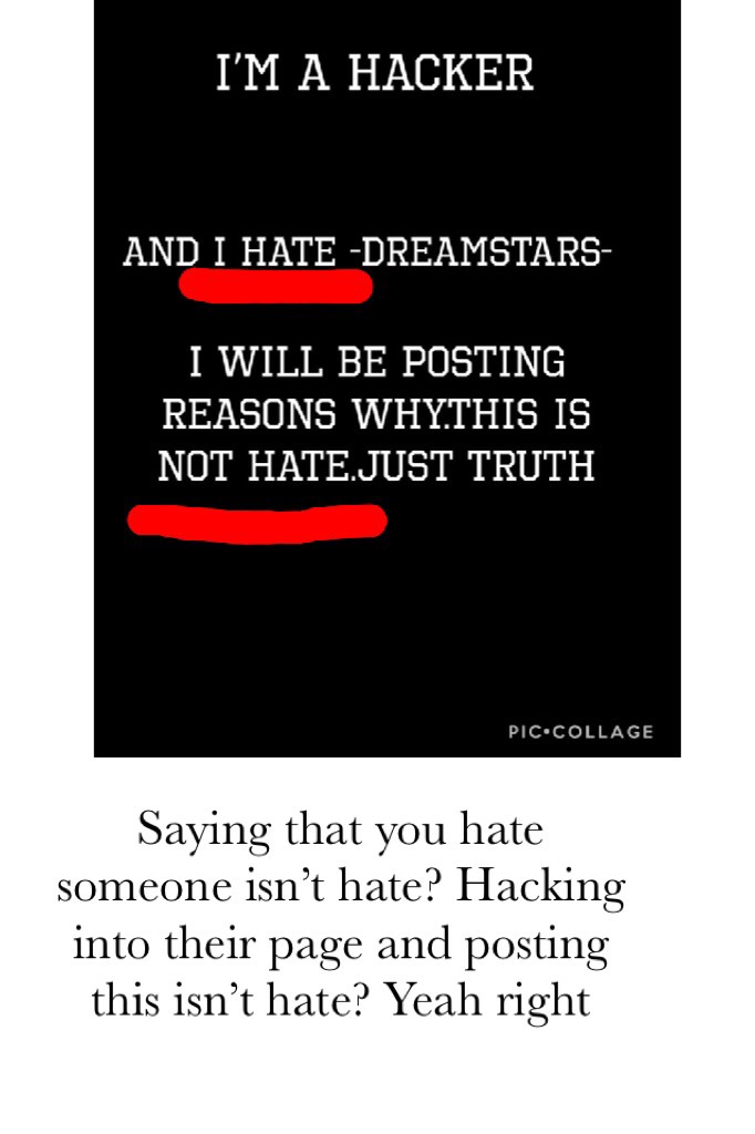 Saying that you hate someone isn’t hate? Hacking into their page and posting this isn’t hate? Yeah right