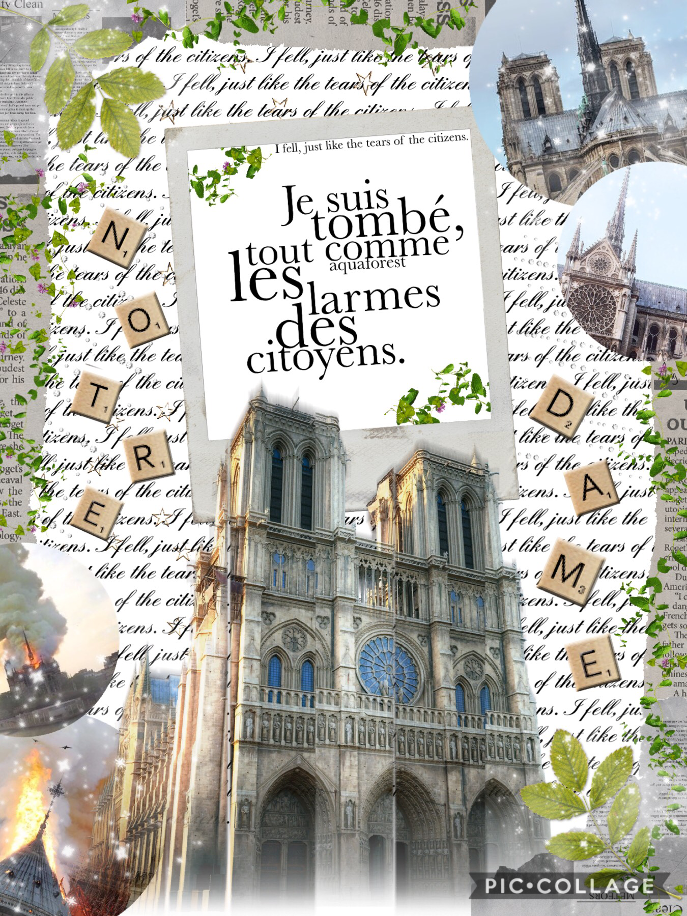 tap!
WHOOOOP today is the last day of school be4 Easter hols!!
I think imma do my news analysis/report on the Notre Dame
Uhhh the fReNcH text means ‘I fell, just like the tears of the citizens.’
Don’t worry I didn’t use google translate since it’s FaLiBLe