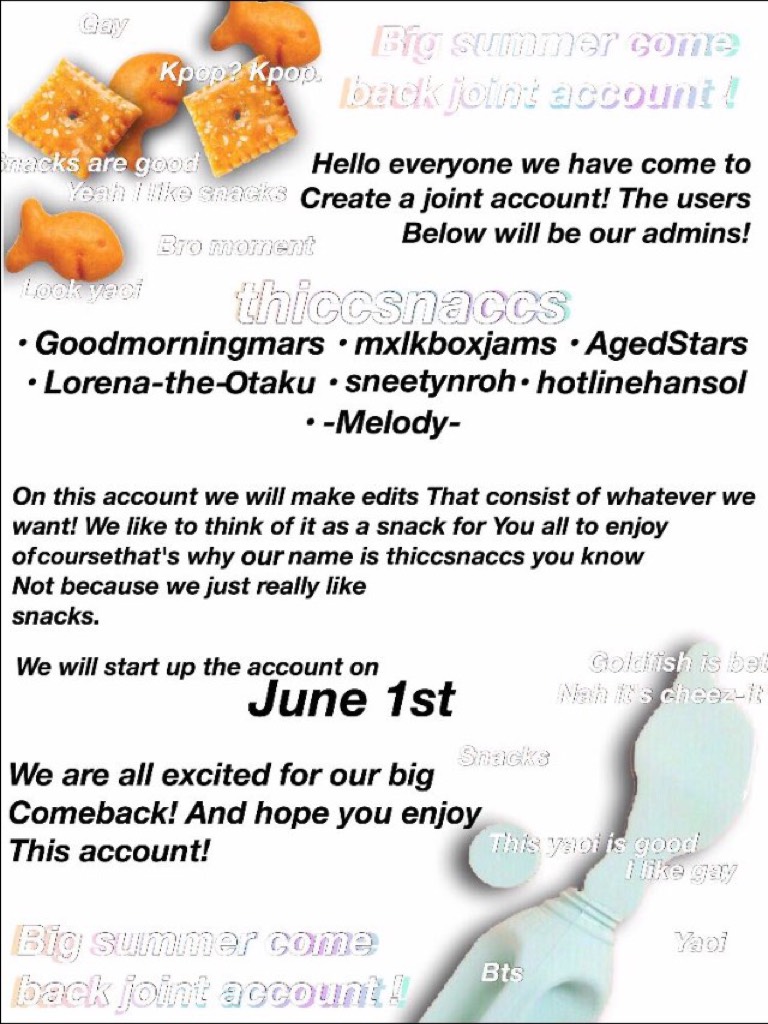 YALL KEEP AN EYE OUT! OUR BIG SUMMER COMEBACK! IT WILL BE FILLED WITH A BUNCH OF RANDOM THINGS THAT WE LIKE! 💙💙🐰🐰🌸🌸🐝🐝🍃🍃🐼🐼🎶🎶