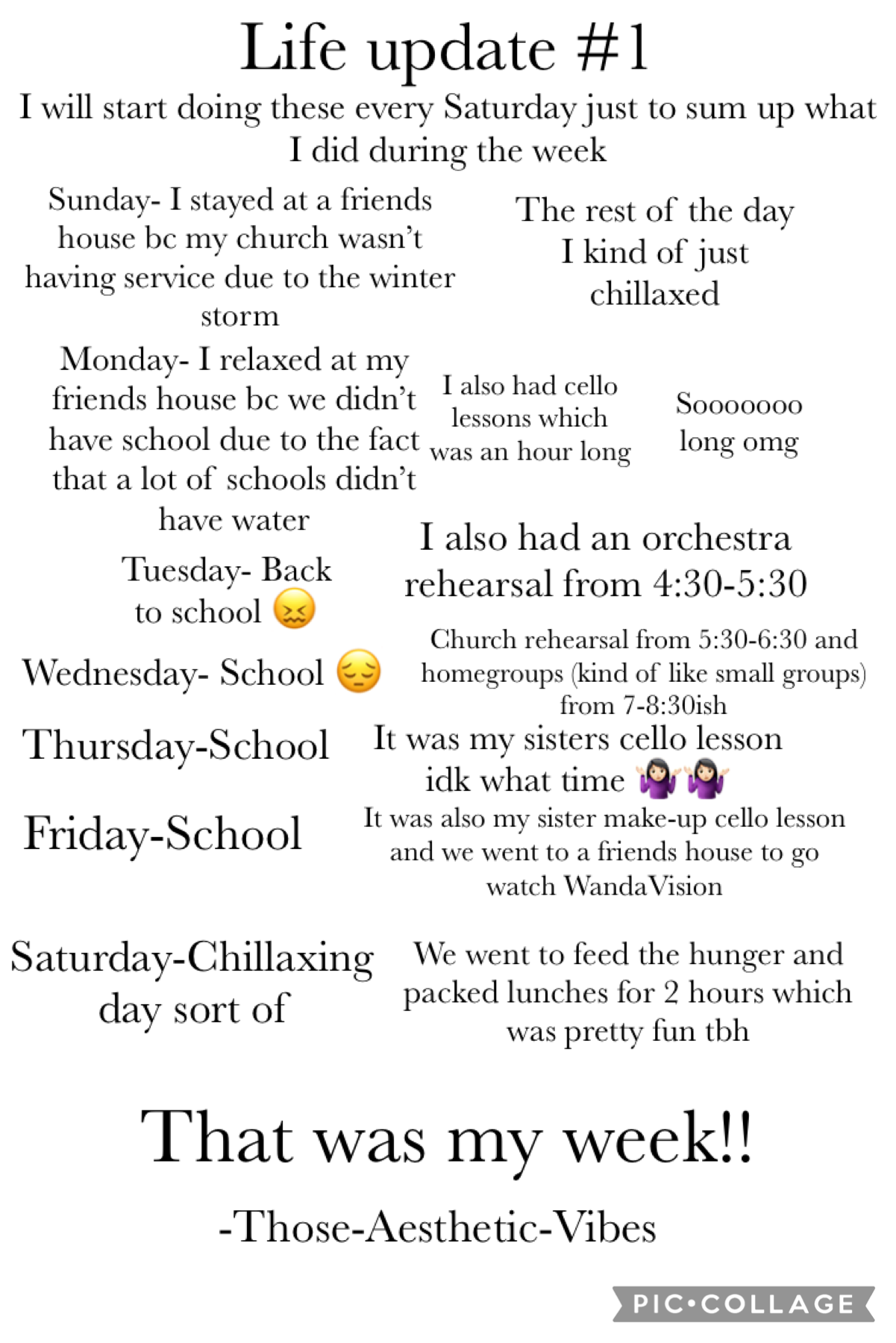 ☁️My life☁️
I meant to post it yesterday but 🤷🏻‍♀️ I kind of forgot 😅 Here’s what I did this week!! Hope y’all enjoy my hectic schedule 😂 Have a blessed day! 🤍🤍