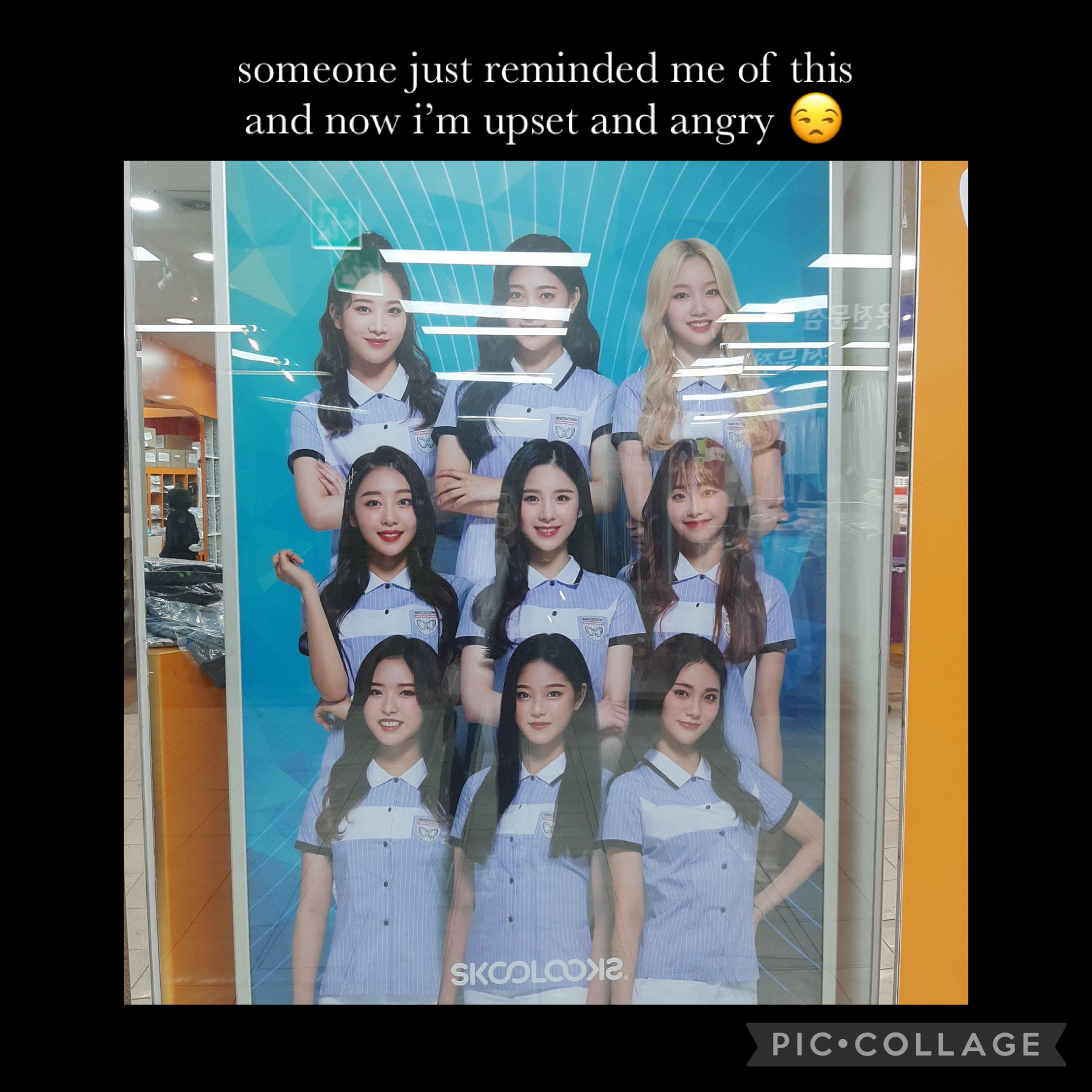 for context this is a group called loona, there are twelve members. the company took a picture of the twelve of them and edited out three members...