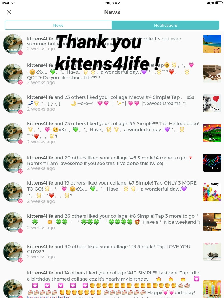 Thank you kittens4life ! Tap
PLEASE FOLLOW HER SHE IS SO NICE!