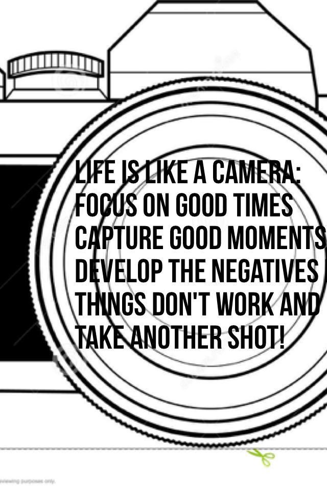 Life is like a camera: focus on good times capture good moments develop the negatives if things don't work and take another shot!
