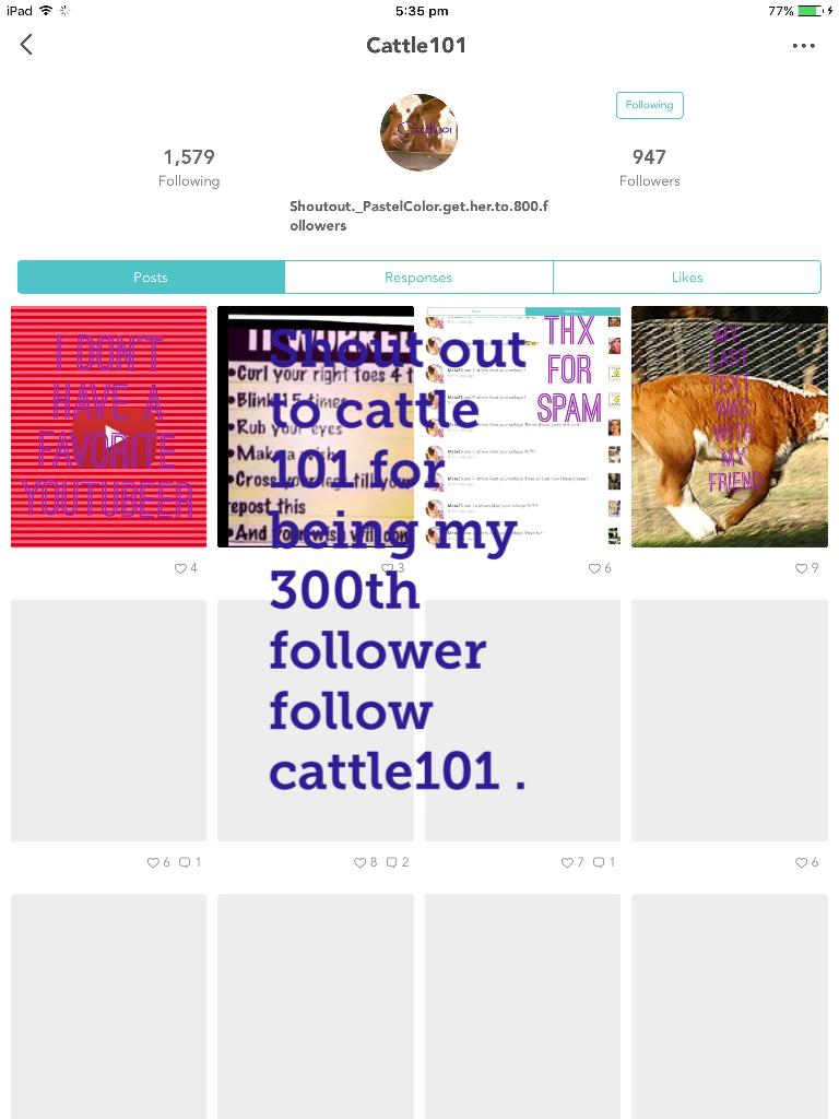 Shout out to cattle 101 for being my 300th follower follow cattle101 .