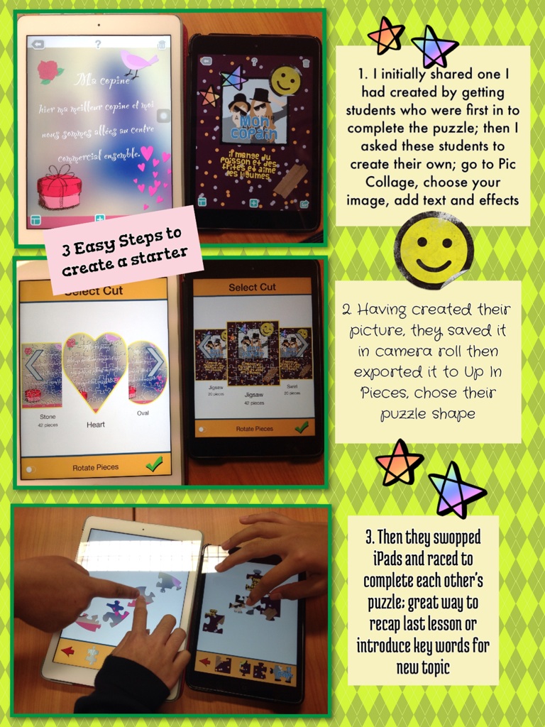 An engaging starter to recap language using #piccollage and #upinpieces apps #mfltwitterati