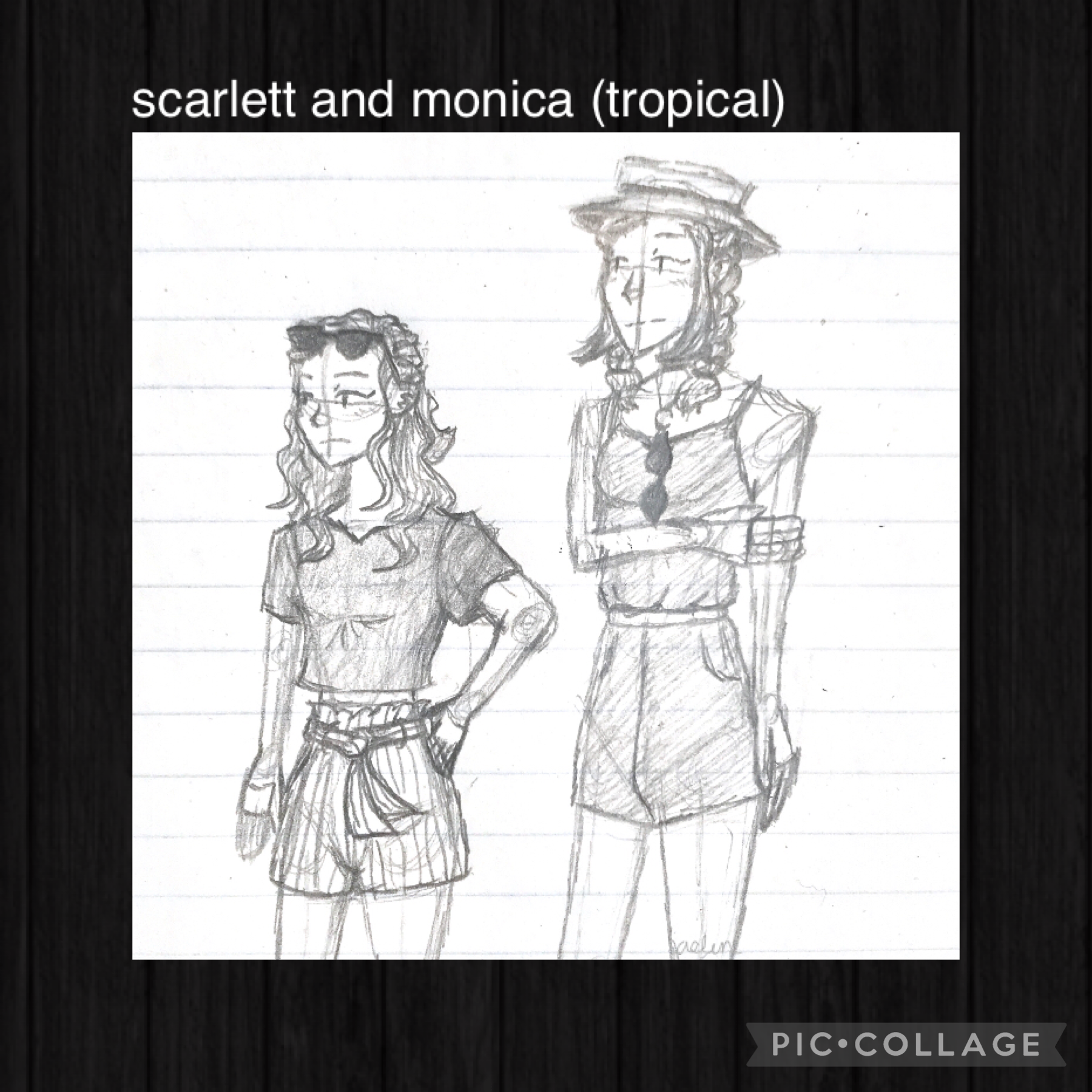 can u tell I drew scarlett 1st lmaø (tap)

it’s like -10 degrees fahrenheit where I live and that’s pretty gross so I drew scarlett and monica in summer outfits to cope lol.