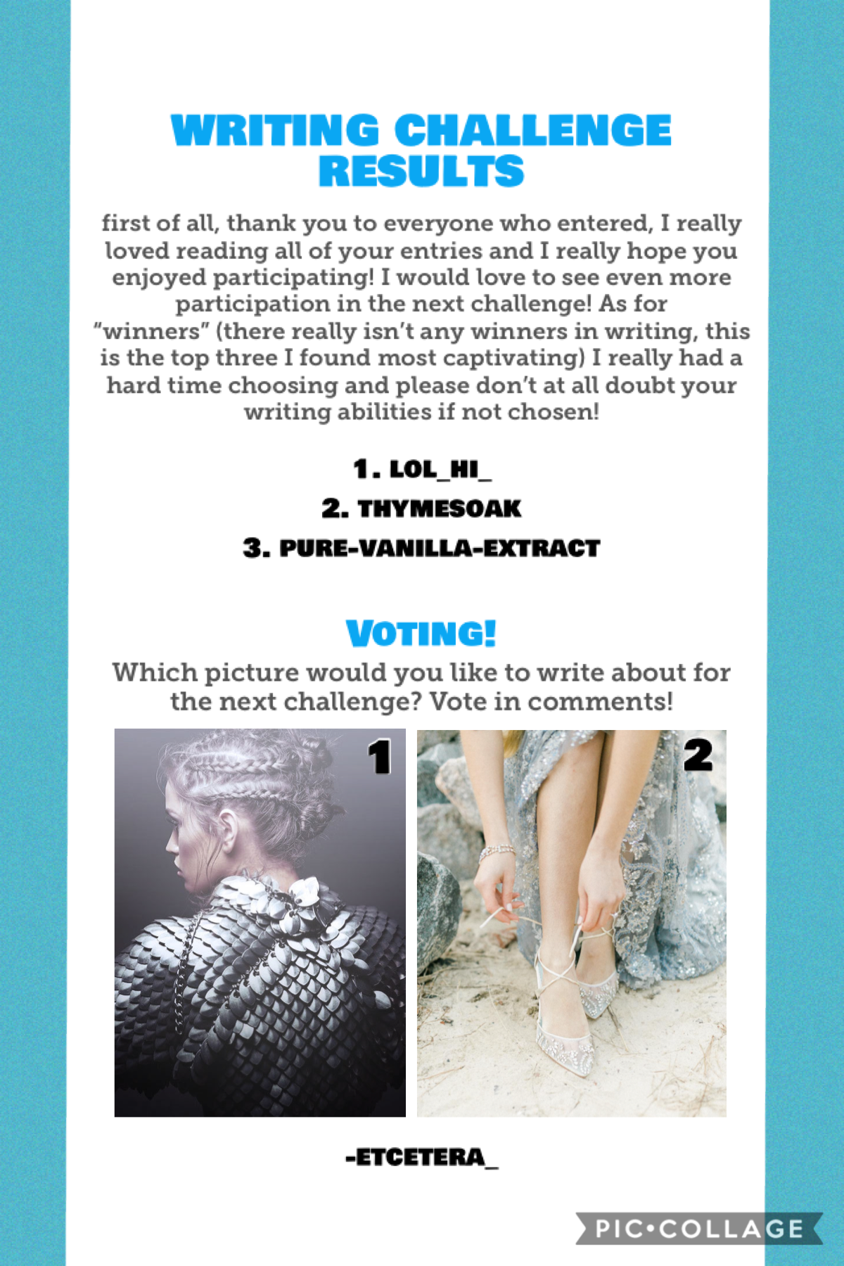 I’ll leave the voting open until Monday (May 25th) and hopefully I’ll have the next challenge up then :) hope to see you enter! 