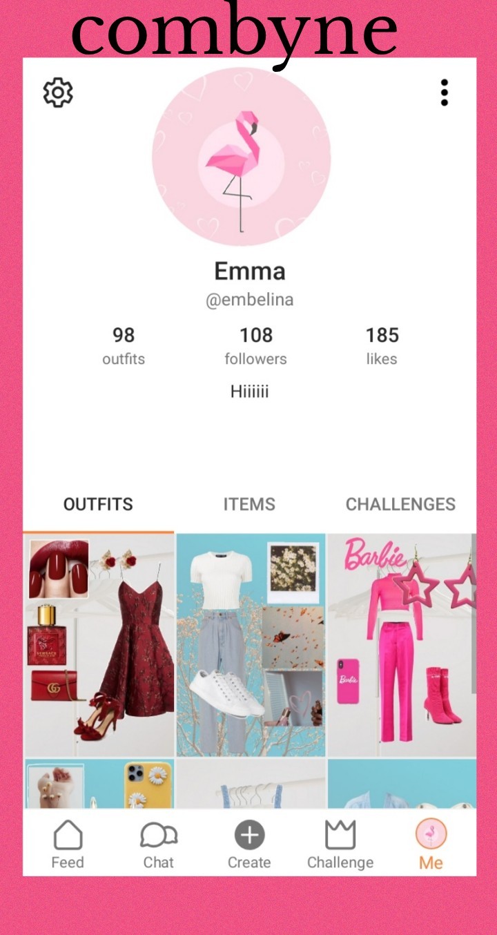 Hi everyone! This is a screenshot of my profile on an app called combyne. You basically make outfits and share them! It's super fun and you should definetly check it out! My user : @embelina
😘