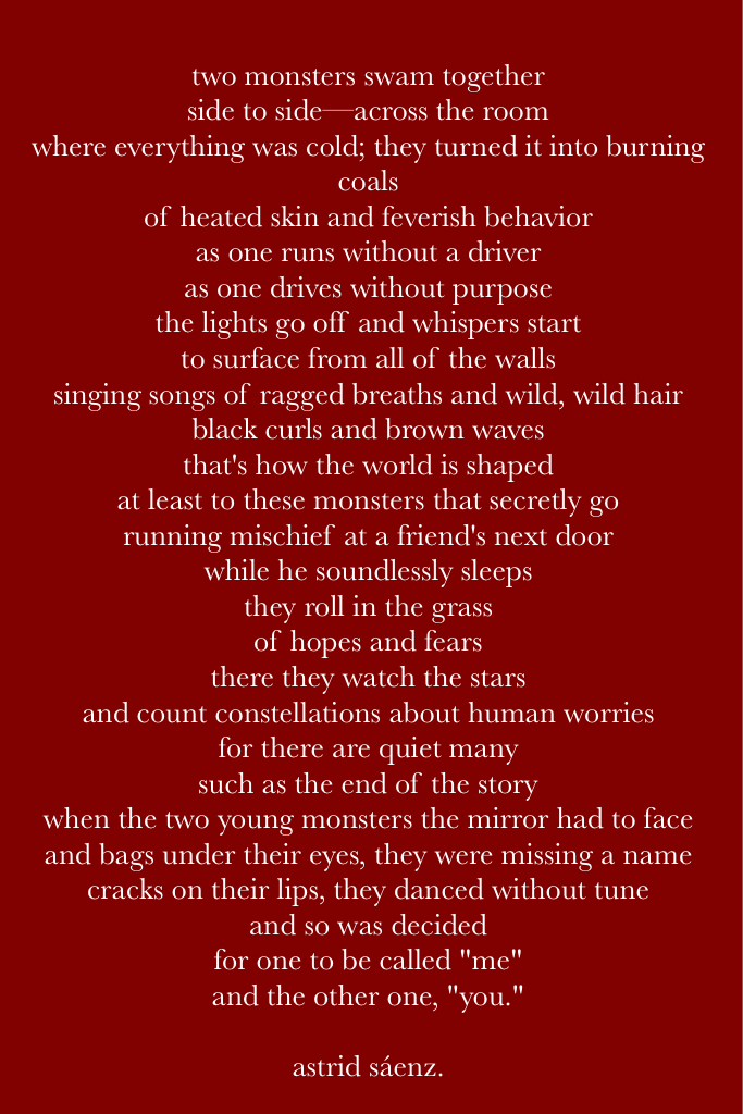 ...and so I wrote this. any thoughts? I don't feel sure about poetry yet. <3